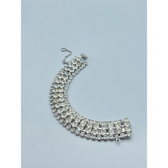 Vintage Wide Clear Rhinestones Bracelet Sparkly A… - image 3