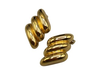 Vintage CHRISTIAN DIOR Clip On Earrings Scalloped Domed Shell Design Gold Tone