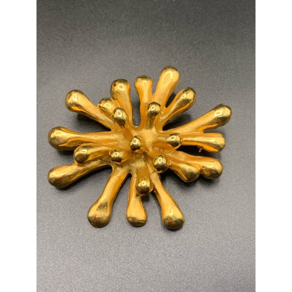 Christian Lacroix brooch Modernist Matte gold tone Splatter Splash Abstract Impressive Pin