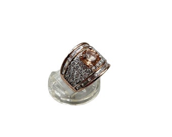 Rose Gold Ring Over Sterling Silver Size 6.75 CZ Stones Classic Elegant Band