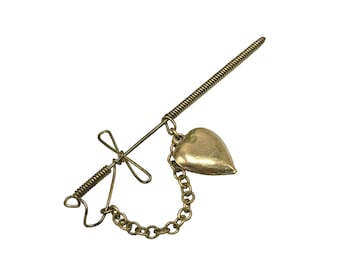 Vintage Older Sword Pin Heart Charm Primitive Handcrafted Wire Wrapped Jewelry