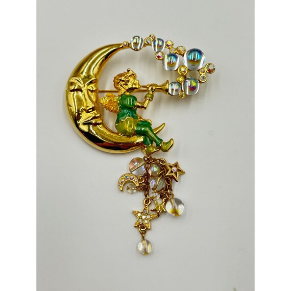 Kirks Folly Pipe Dream Fairy Brooch Moonface Gold… - image 2