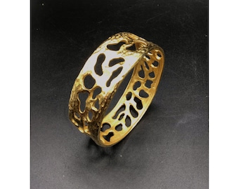 Vintage Matte Gold Tone Bangle Bracelet Open Work Wide Holed Designer Quality