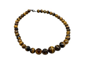 Tiger Eye Necklace Graduated Beaded Necklace Genuine Faceted Beads Sterling Silver Clasp