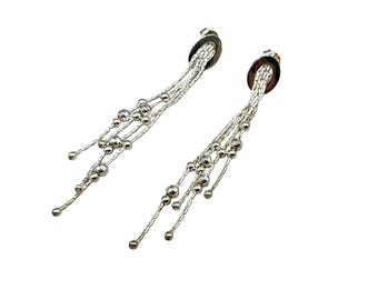 STERLING SILVER Drops Dangles Earrings Chandelier Pierced Multi Chain With Beads