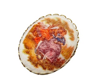 Vintage Romantic Cameo Pin Brooch Sugared Romantic Scene Oval Figurative Jewelry