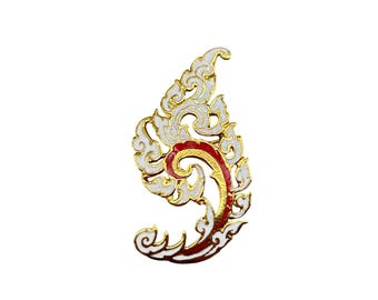 Vintage Siam Flame Pin Brooch Red And White Enamel Swirls Gold Tone Metal