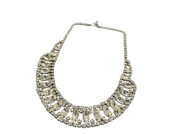 Vintage Clear Rhinestone Necklace Gatsby Style Prom Wedding Jewelry