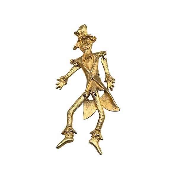 Vintage Articulated Scarecrow Pin Brooch Gold Ton… - image 1