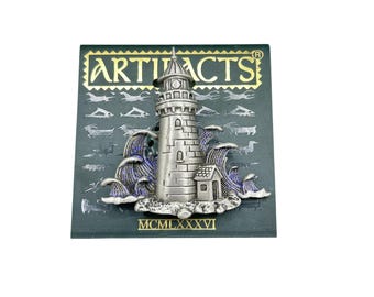 Vintage JJ Pewter Lighthouse Pin Brooch Jonette Jewelry New On Card