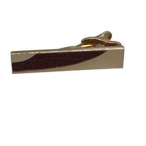 Vintage Tie Clip Tie Bar Gold Tone & Leather Insert Classic Elegant Accessories