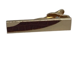 Vintage Tie Clip Tie Bar Gold Tone & Leather Insert Classic Elegant Accessories