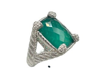 JUDITH RIPKA Ring Size 6 Green Goddess Ring Chalcedony Faceted Stone