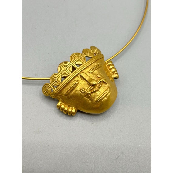 Matte Gold Color Ethnic Face Mask Pendant Pin Bro… - image 3