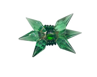 Vintage Green Glass Star Brooch with Beaded Accents & Metal Backing Star Brooch
