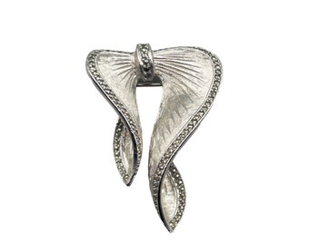 Vintage Signed SPHINX Pin Brooch Marcasites Bow Textured Silver Tone Metal