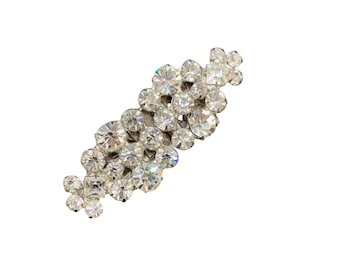 Art Deco Pair of Rhinestones Dress Clip Brooch Set Original Frame Silver Tone