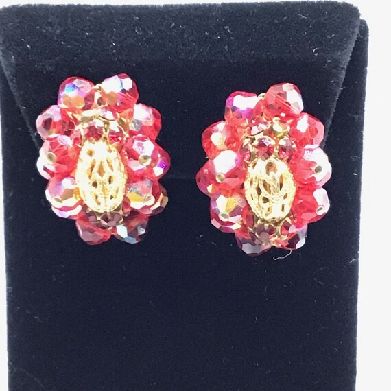 Signed LAGUNA Red AB Clusters Earrings Clip On Be… - image 6
