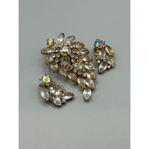Vintage Rhinestones Brooch & Clip On Earrings Set… - image 3