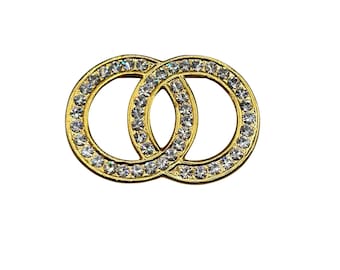Intersecting Circles Of Rhinestones Pin Brooch Gold Tone Classic And Elegant Design