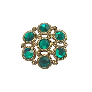 Emerald Green Rhinestones Pin Brooch And Pendant Round Gold Tone