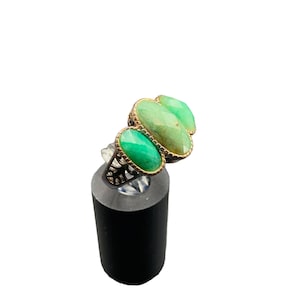 Sterling Silver Ring With Green Stones Cocktail Ring Statement Size 7