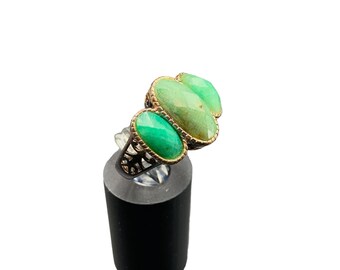 Sterling Silver Ring With Green Stones Cocktail Ring Statement Size 7