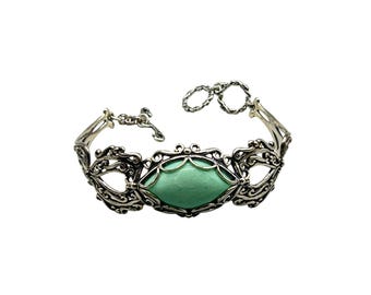 CAROLYN POLLACK Green Stone And sterling SIlver Adjustable Bracelet Southwestern Jewelry