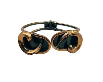 Vintage Copper Bracelet Hinged Clamper Bangle Modernist 70s Costume Jewelry