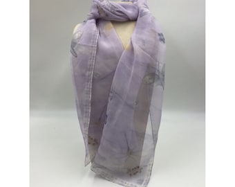 Elaine Gold 100% Silk Scarf Sheer Lilac Butterfly Design Dainty Rectangle Shaped
