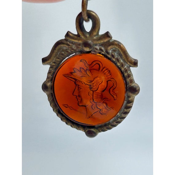 Antique Watch Fob Intaglio Cameo Soldier Head Car… - image 4