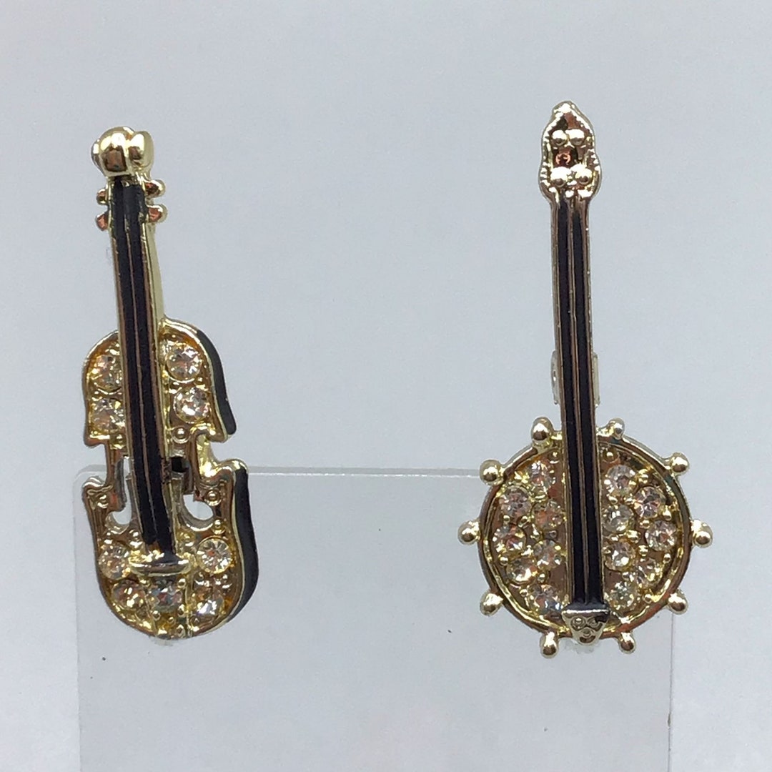Vintage Scatter Pins Musical Instruments Pair Set of 2 Violin Banjo