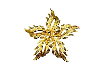 Vintage Textured Gold Flower Brooch Pin Floral Costume Jewelry Signed Torino