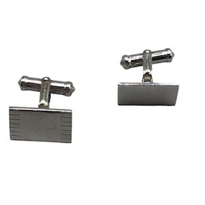 Vintage Sterling Silver Cufflinks Rectangular Shaped Formal Simple Line Elegant