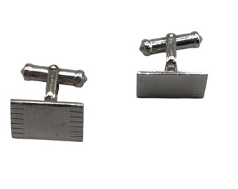Vintage Sterling Silver Cufflinks Rectangular Shaped Formal Simple Line Elegant