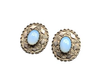 Sterling Silver Earrings Ethnic Made In Israel Earrings Clip On Opaline Glass