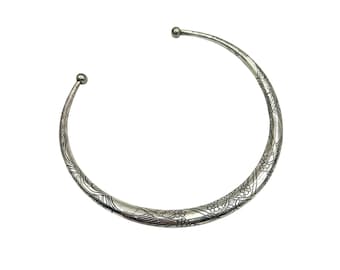 Vintage Rigid Choker Necklace Silver Tone Ornate Art Nouveau Style Floral Design