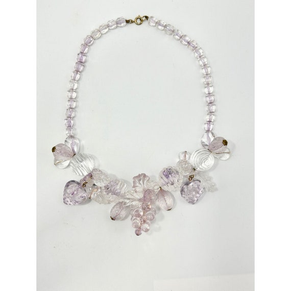 Vintage Lucite Necklace Clear Pink & Purple Straw… - image 6