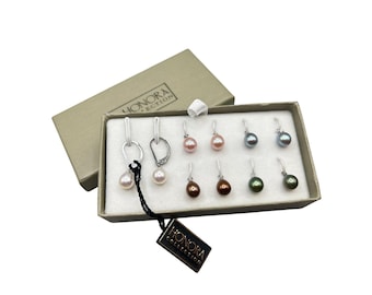 HONORA Sterling Silver Pearls Earrings 5 Pairs Colored Dye Assortment Of Genuine Pearl Dangles