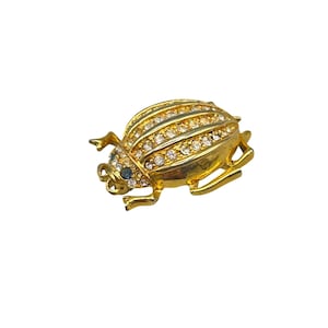Vintage Bug Brooch Gold-Tone Rhinestone Beetle Brooch Pin Insect Jewelry Collectible