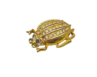 Vintage Bug Brooch Gold-Tone Rhinestone Beetle Brooch Pin Insect Jewelry Collectible