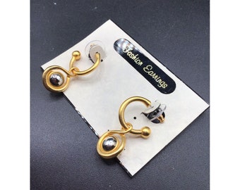 New Old Stock Hoop Earrings Matte Gold & Silver Tone Dangles Fashion Earrings