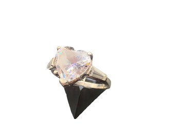 Heart Stone Ring Sterling Silver 925 Cz Statement Love Crystal Ring Size 7.75