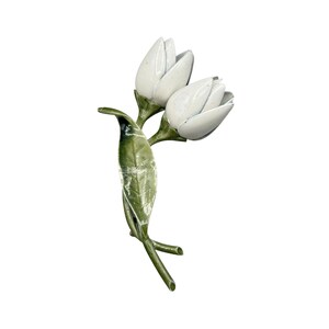 Witte tulpen bloemen pin broche jaren 70 emaille Flower Power sieraden AS IS