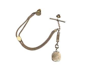 Antique Gold Filled Vest Pocket Watch Chain with Fob Locket Pendant And Pin