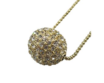 Rhinestones Bead Necklace Sliding Single Bead on Ball Chain Gold Tone Metal