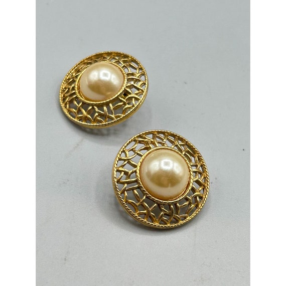 Vintage Classic Pearls Cabochons Earrings Pierced… - image 2