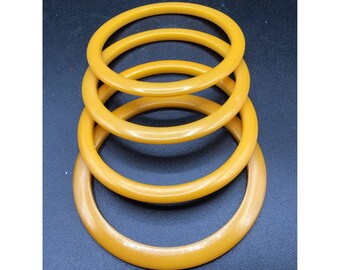 Set of 4 Bakelite Bangle Bracelet Butterscotch Color Thin Stack Plastic Jewelry