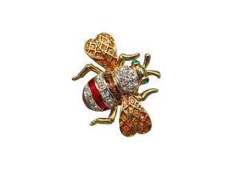 Bumblebee Rhinestone Tack Pin Gold Tone Insect Bug Jewelry Bee Brooch