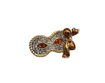 Lapel Pin Tack Pin Mask Swarovski Swan Signed Gold Plated and Crystals Brooch